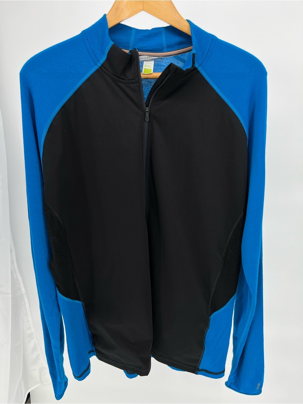 Smartwool Men’s Merino Wool 1/4 Zip Base Layer XXL Blue Black Long Sleeve Active
